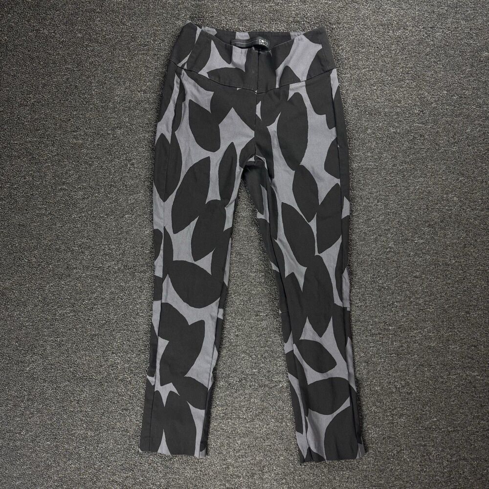 Porto San Francisco Slim Pants Size 0 Black Gray Print Back Slits Office Preppy
